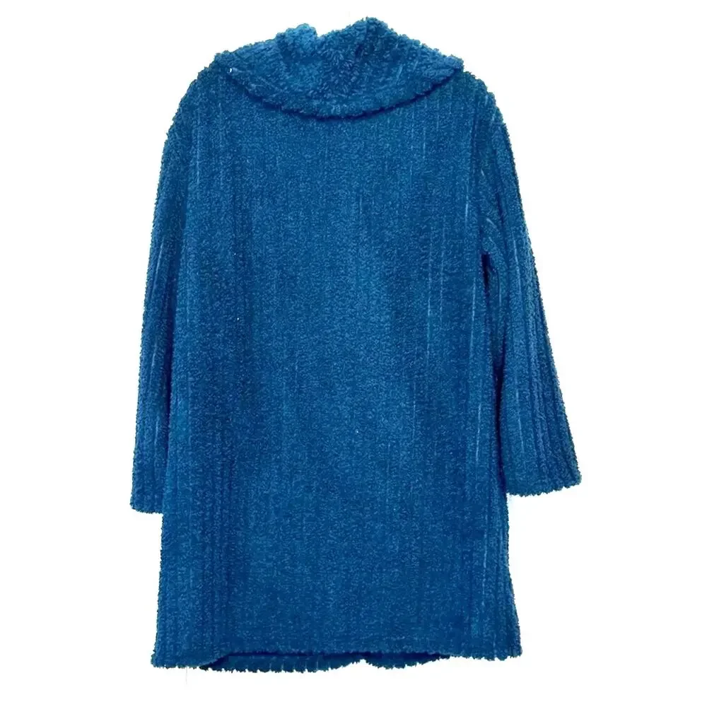 Berkshire Homewear Women's Blue blanket  XS‎ Blue Fleece 3 button cardigan coat - Picture 3 of 11